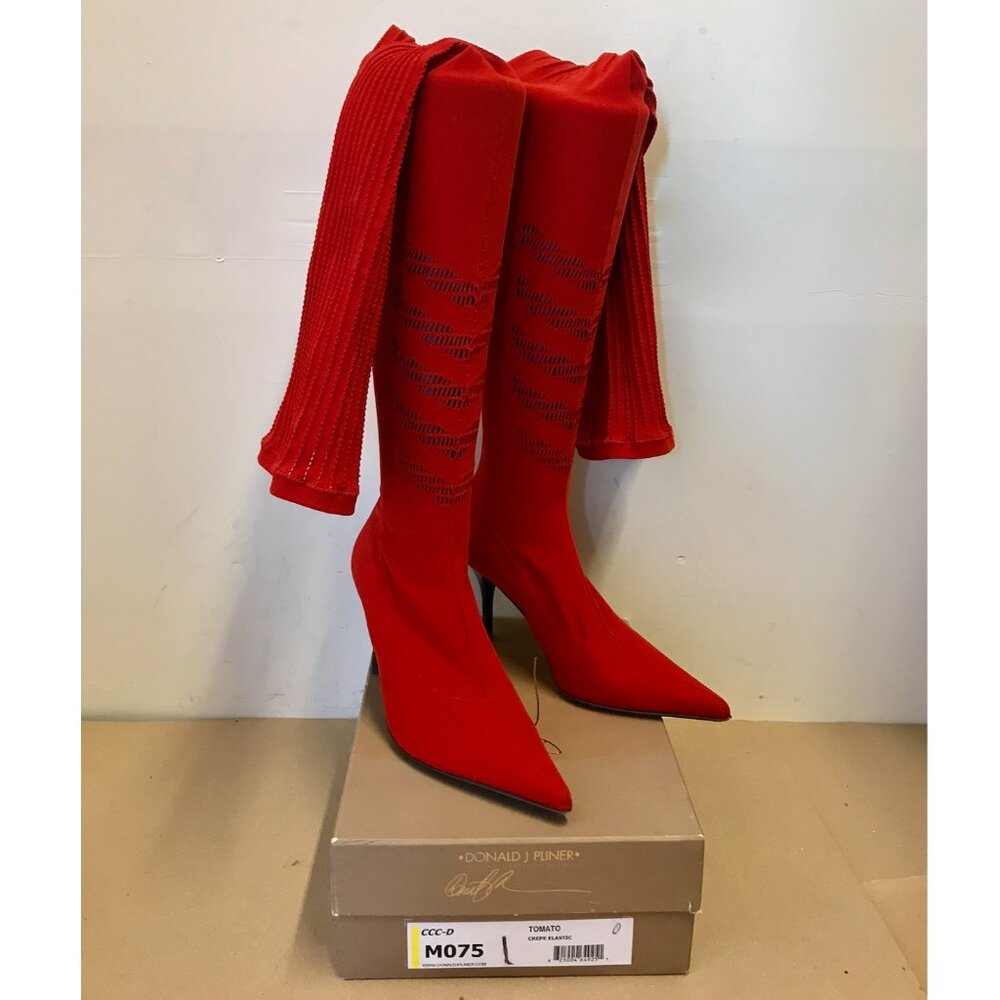 Donald J Pliner Elektra Tomato Red Crepe Elastic Over The Knee Boots RARE - Picture 7 of 10